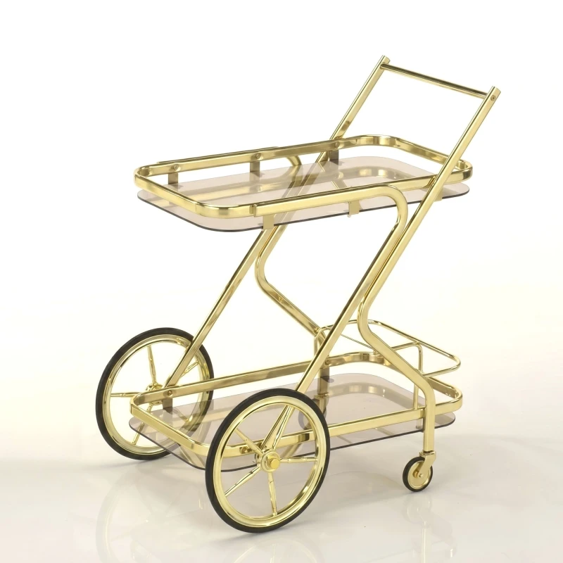 Bar Cart [Single-Handle / Z-Frame / 2-Tier] (with Wine Rack & Large Wheels)
