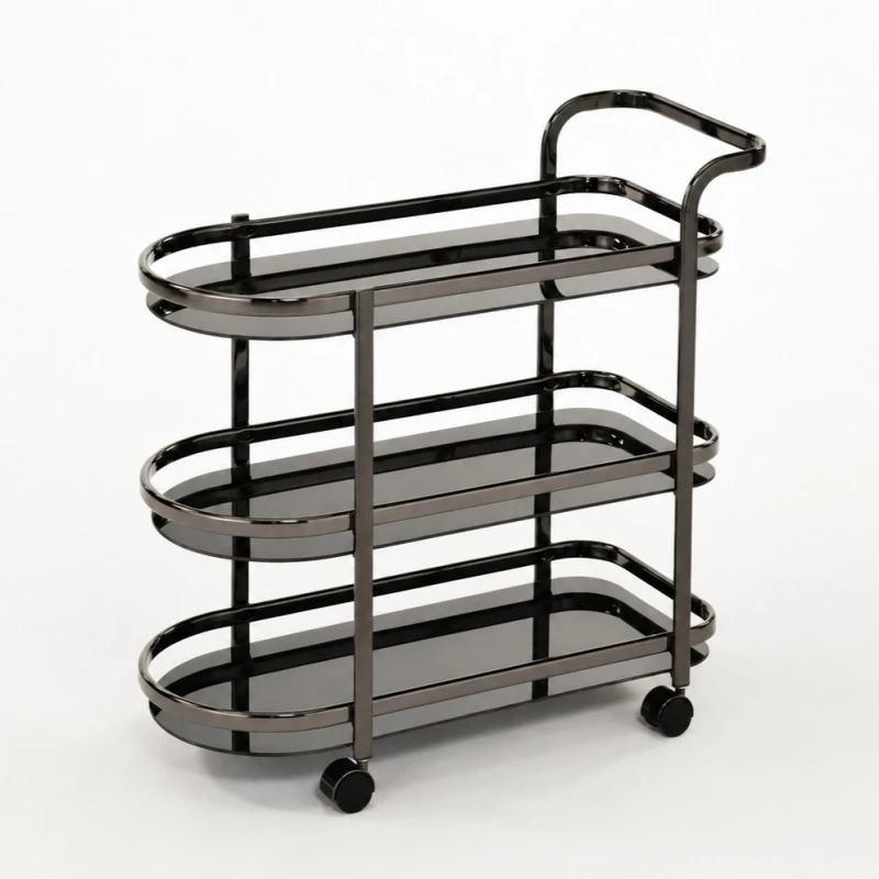 Bar Cart [Single-Handle / Oval Frame/3-Tier] (with 4 Casters)