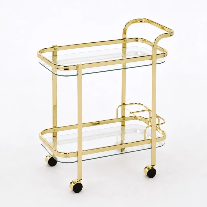 Bar Cart [Single-Handle / 2-Tier] (with Wine Rack & 4 Casters)